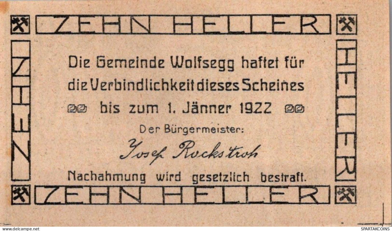 10 HELLER 1920 Stadt WOLFSEGG Oberösterreich Österreich UNC Österreich Notgeld #PH434 - Lokale Ausgaben