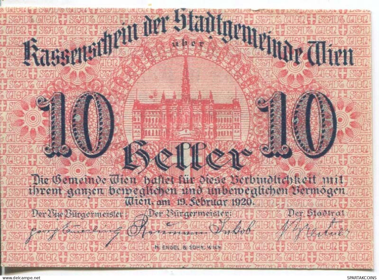 10 HELLER 1920 Stadt Wien Österreich Notgeld Papiergeld Banknote #PL767 - Lokale Ausgaben