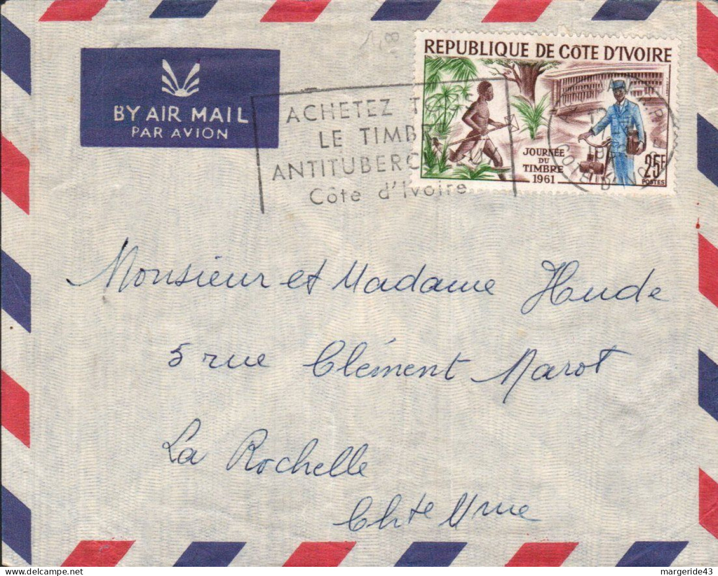 COTE D'IVOIRE SEUL SUR LETTRE POUR LA FRANCE 1962 - Ivory Coast (1960-...)