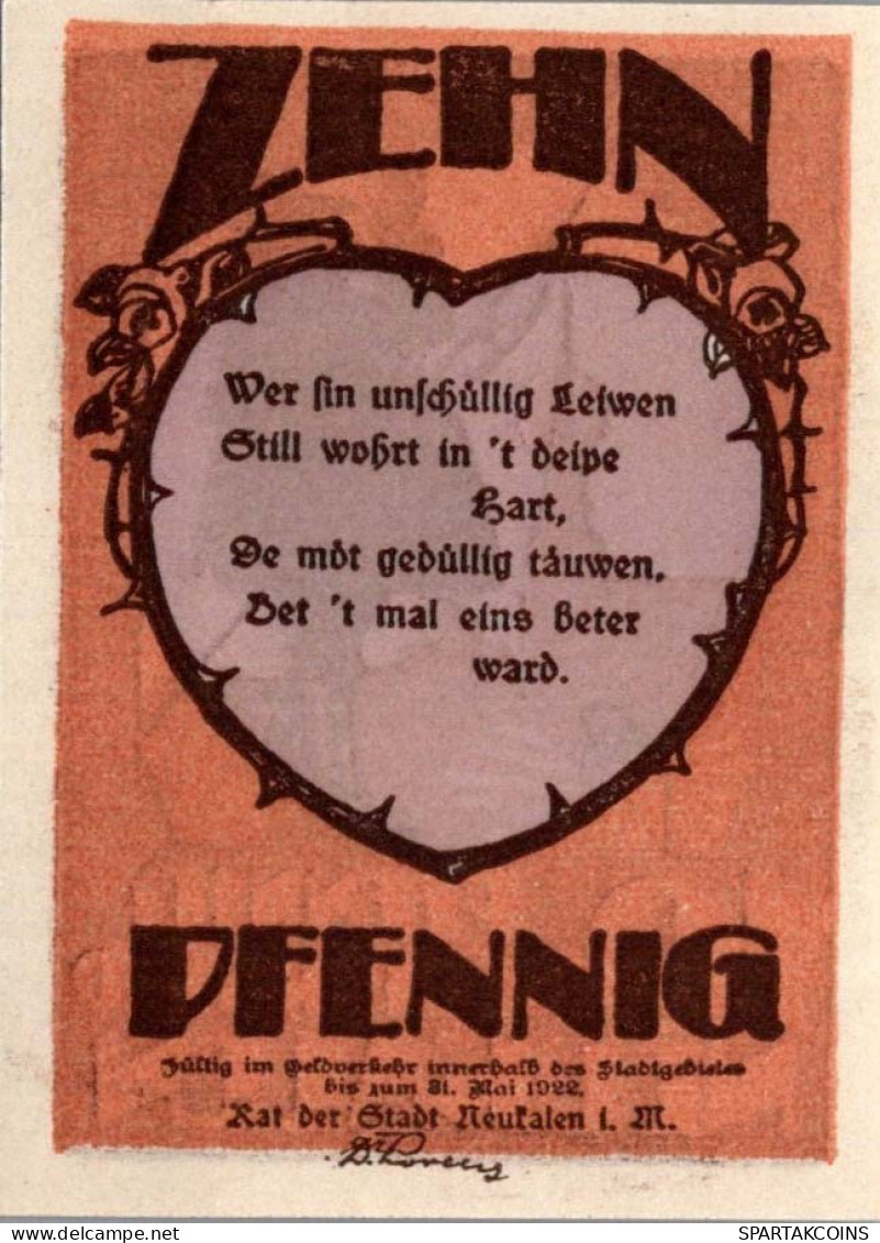 10 PFENNIG 1922 Stadt NEUKALEN Mecklenburg-Schwerin UNC DEUTSCHLAND #PI509 - Lokale Ausgaben