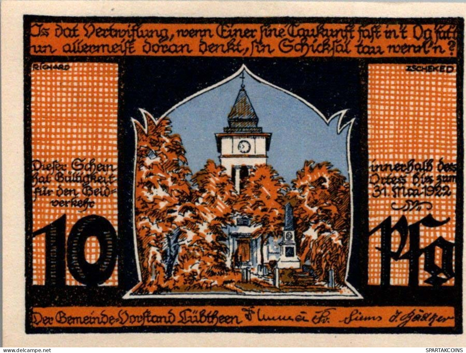 10 PFENNIG 1922 Stadt LÜBTHEEN Mecklenburg-Schwerin DEUTSCHLAND Notgeld #PF478 - Lokale Ausgaben