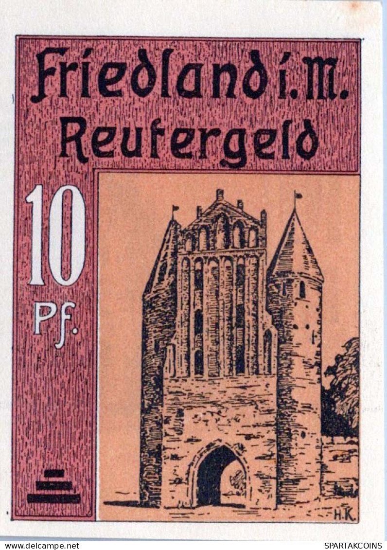 10 PFENNIG 1922 Stadt FRIEDLAND IN MECKLENBURG UNC DEUTSCHLAND #PI566 - Lokale Ausgaben