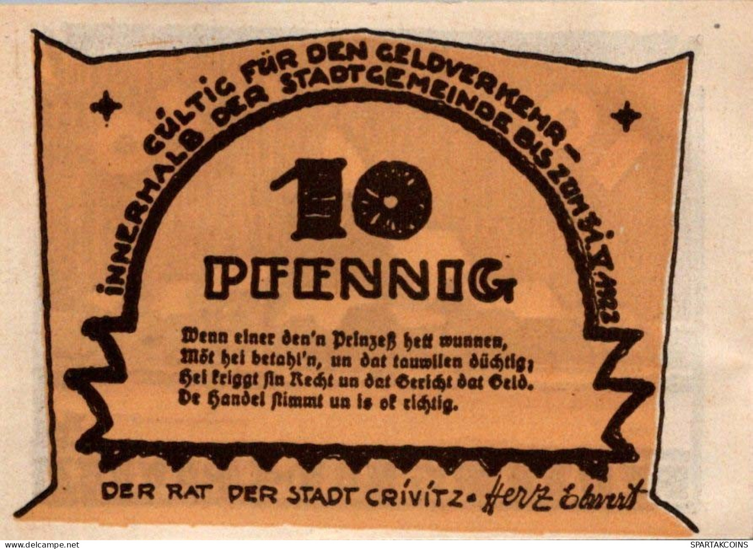10 PFENNIG 1922 Stadt CRIVITZ Mecklenburg-Schwerin UNC DEUTSCHLAND #PA413 - Lokale Ausgaben
