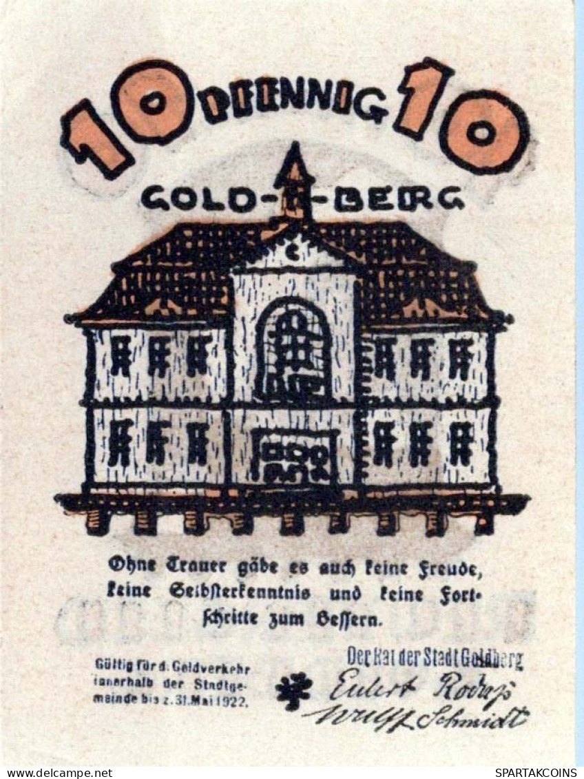 10 PFENNIG 1922 GOLDBERG IN MECKLENBURG Mecklenburg-Schwerin DEUTSCHLAND #PG343 - Lokale Ausgaben