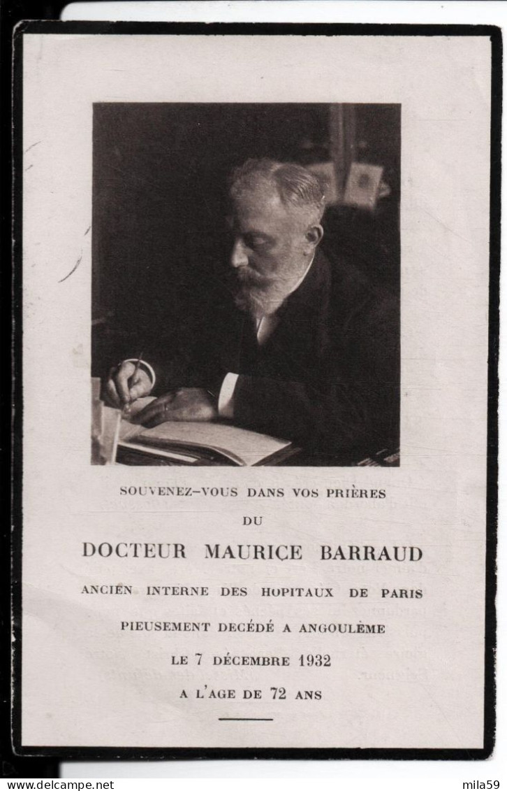 Souvenir De Docteur Maurice Barraud, Ancien Interne Des Hôpitaux De Paris. Décédé à Angoulême Le 7 Décembre 1932. - Religione & Esoterismo