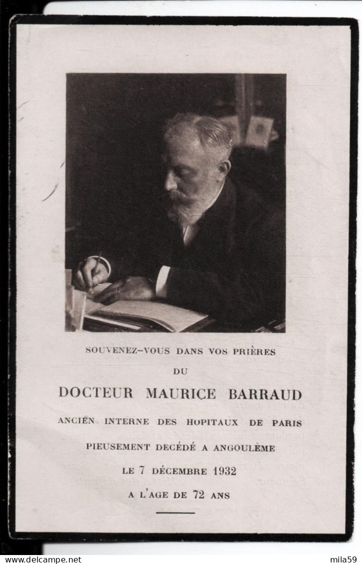 Souvenir De Docteur Maurice Barraud, Ancien Interne Des Hôpitaux De Paris. Décédé à Angoulême Le 7 Décembre 1932. - Religion & Esotérisme