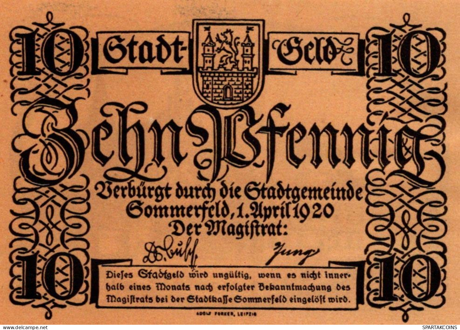 10 PFENNIG 1920 Stadt SOMMERFELD Brandenburg UNC DEUTSCHLAND Notgeld #PH941 - [11] Local Banknote Issues