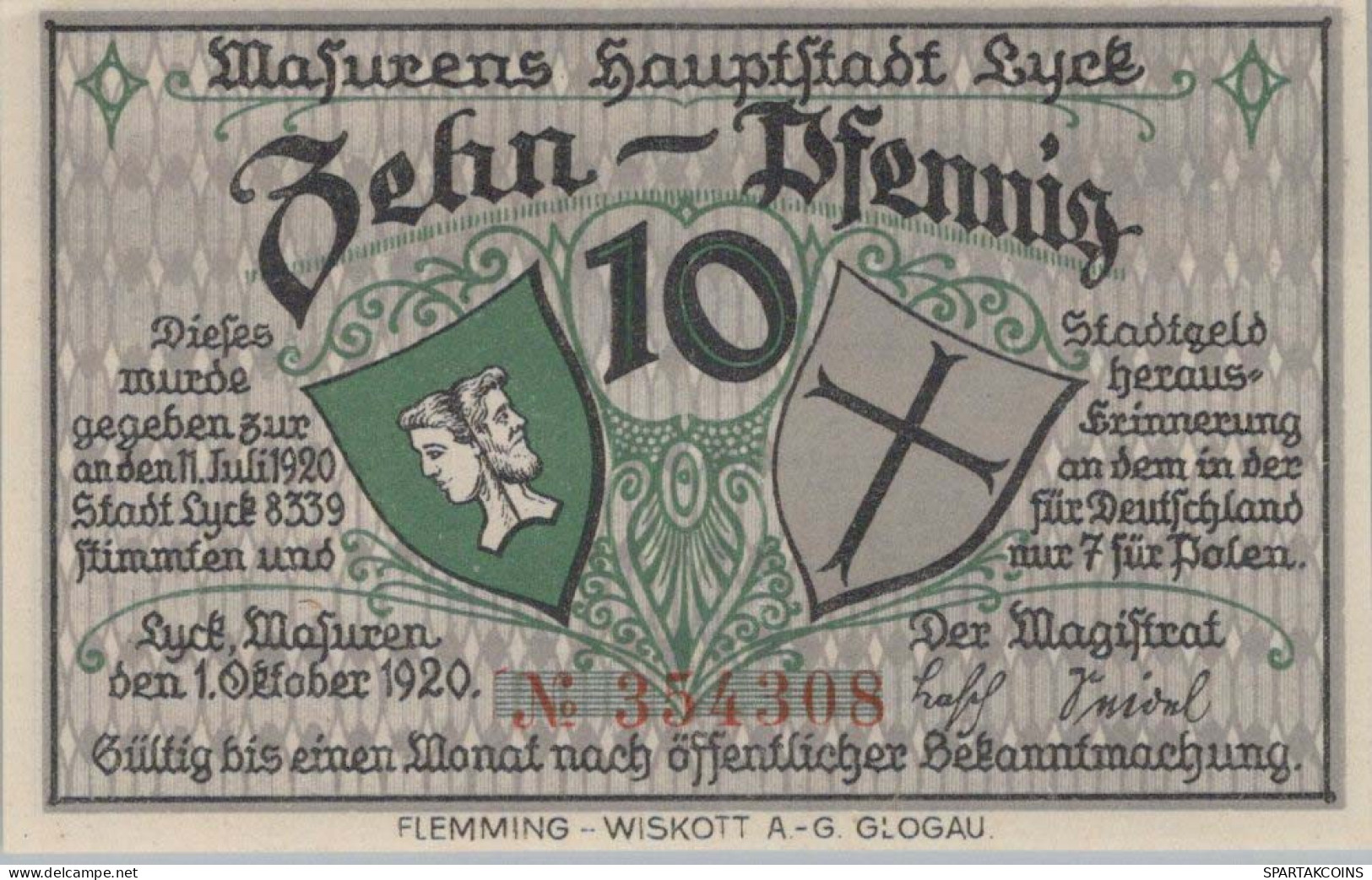 10 PFENNIG 1920 Stadt LYCK East PRUSSLAND UNC DEUTSCHLAND Notgeld Banknote #PI672 - [11] Local Banknote Issues