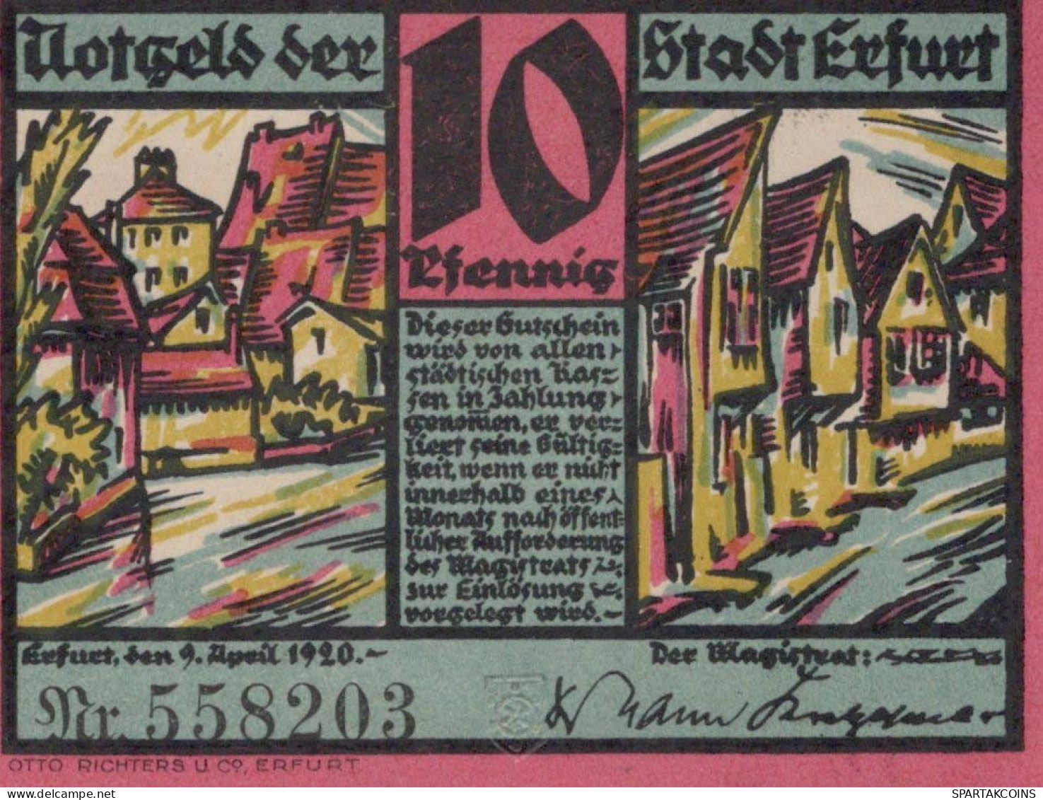 10 PFENNIG 1920 Stadt ERFURT Saxony UNC DEUTSCHLAND Notgeld Banknote #PB307 - [11] Local Banknote Issues