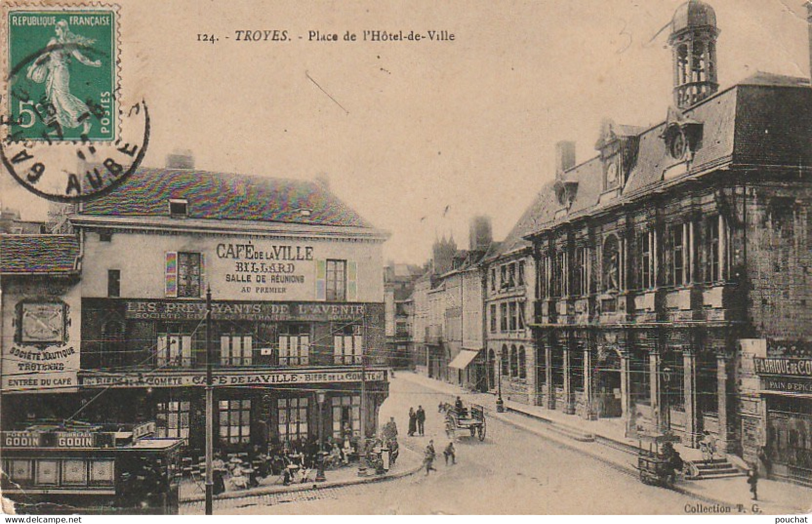 OP 17-(10)TROYES - PLACE DE L' HOTEL DE VILLE - CAFE DE LA VILLE - TRAMWAY - MARCHAND AMBULAND  - 2 SCANS - Troyes
