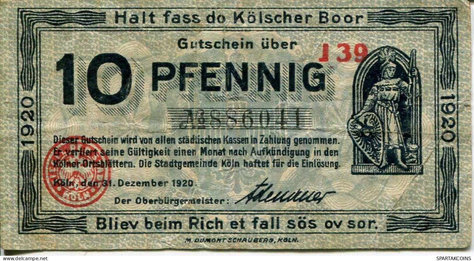 10 PFENNIG 1920 Stadt COLOGNE Rhine DEUTSCHLAND Notgeld Papiergeld Banknote #PL863 - [11] Emissions Locales