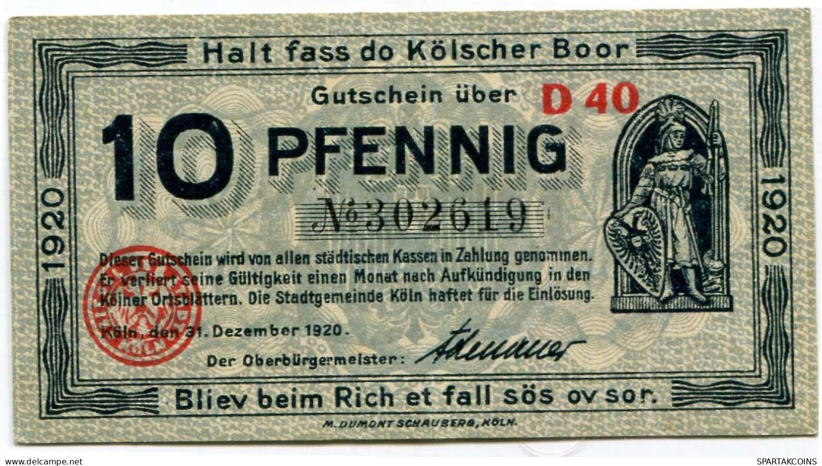 10 PFENNIG 1920 Stadt COLOGNE Rhine DEUTSCHLAND Notgeld Papiergeld Banknote #PL831 - [11] Emissions Locales