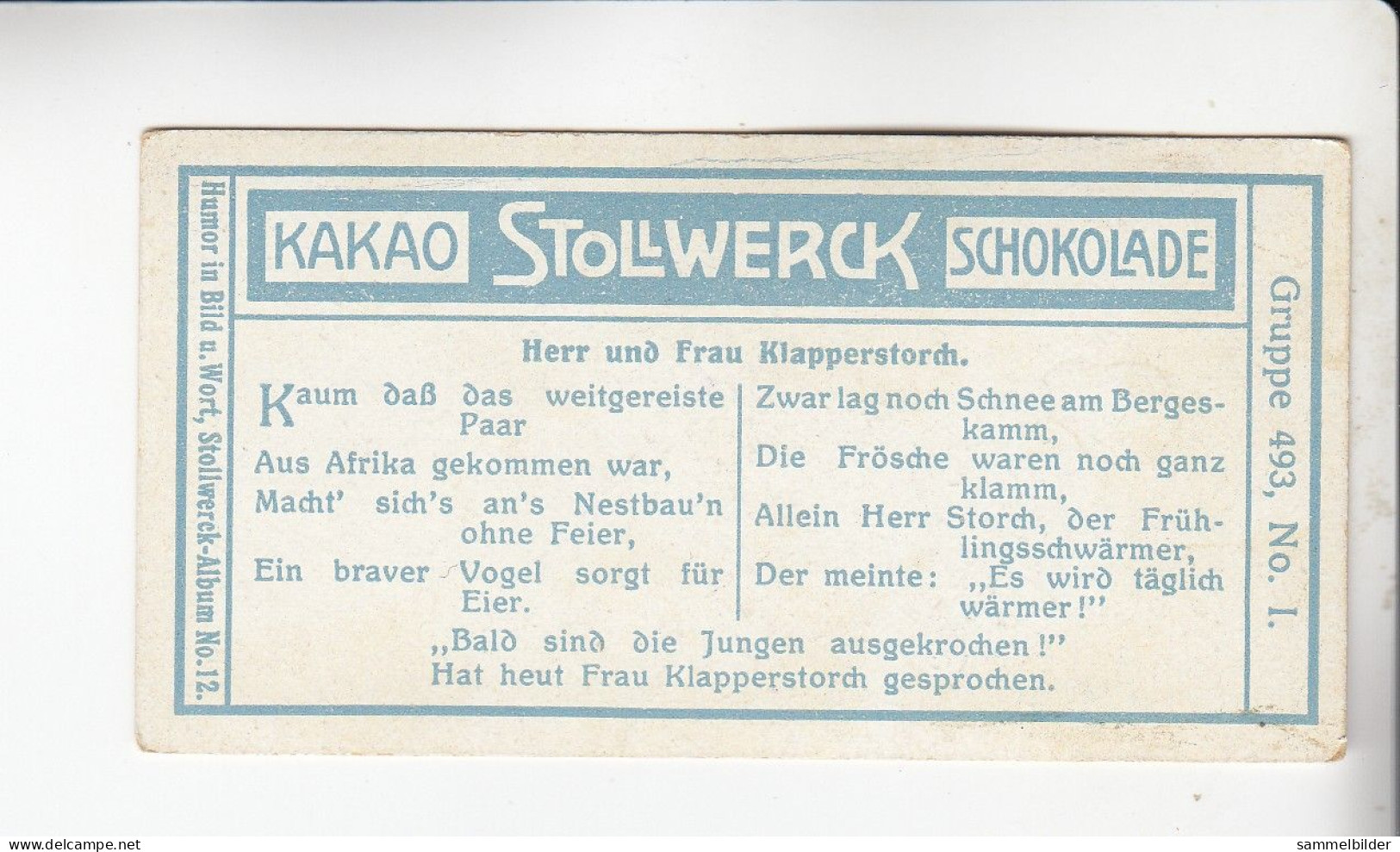 Stollwerck Album No 12 Die Störche  Herr Und Frau Klapperstorch    Grp 493 #1 Von 1911 - Stollwerck