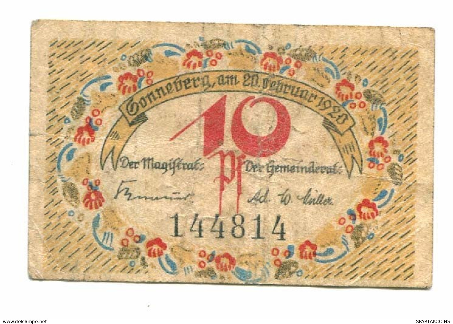 10 Pfennig 1920 SONNEBERG DEUTSCHLAND Notgeld Papiergeld Banknote #P10692 - [11] Emissions Locales