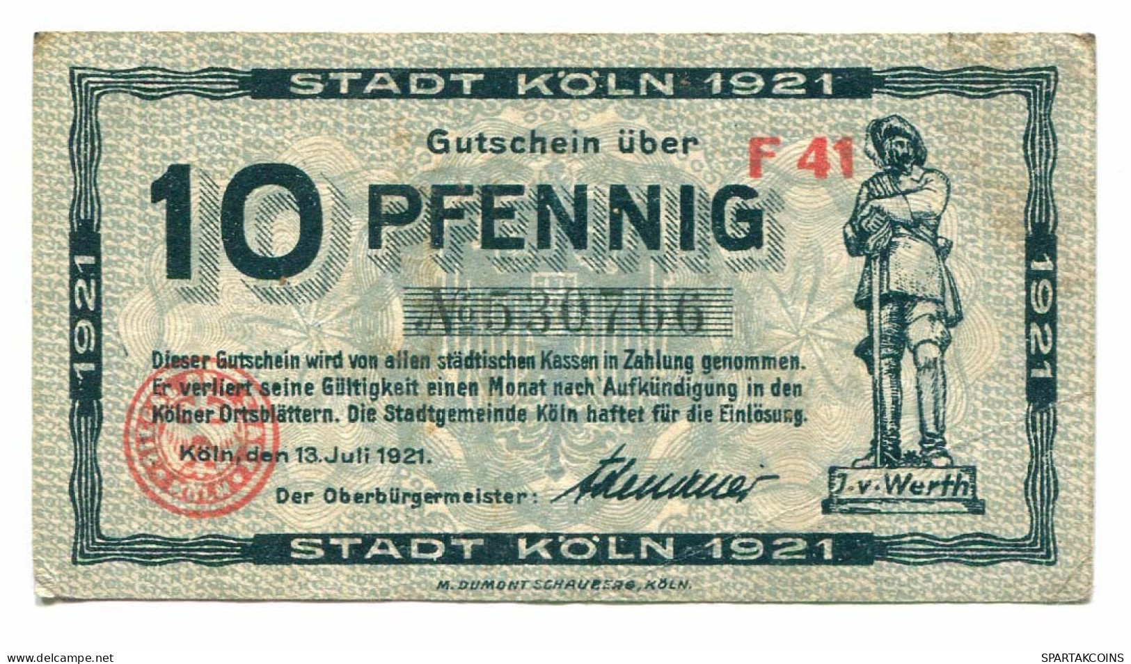 10 Pfennig 1920 KOLN DEUTSCHLAND Notgeld Papiergeld Banknote #P10582 - [11] Emissions Locales