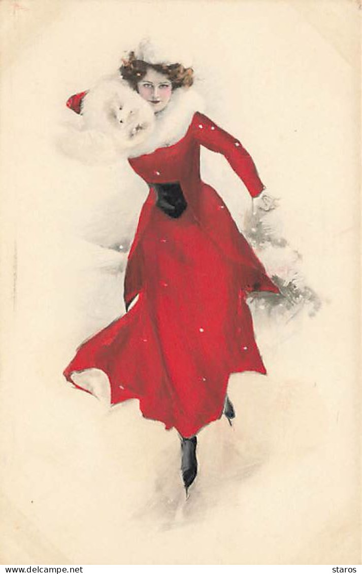 Illustrateur - MM Vienne N°702 - Jeune Femme Portant Un Manteau Rouge, Et Une Hermine Pâtinant - Vienne