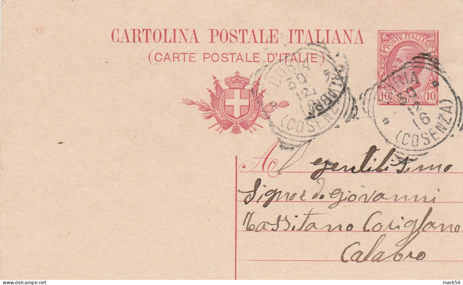 E 364 Doria (Cosenza) Tondo-riquadrato Del 1916 Punti 9 - Poststempel