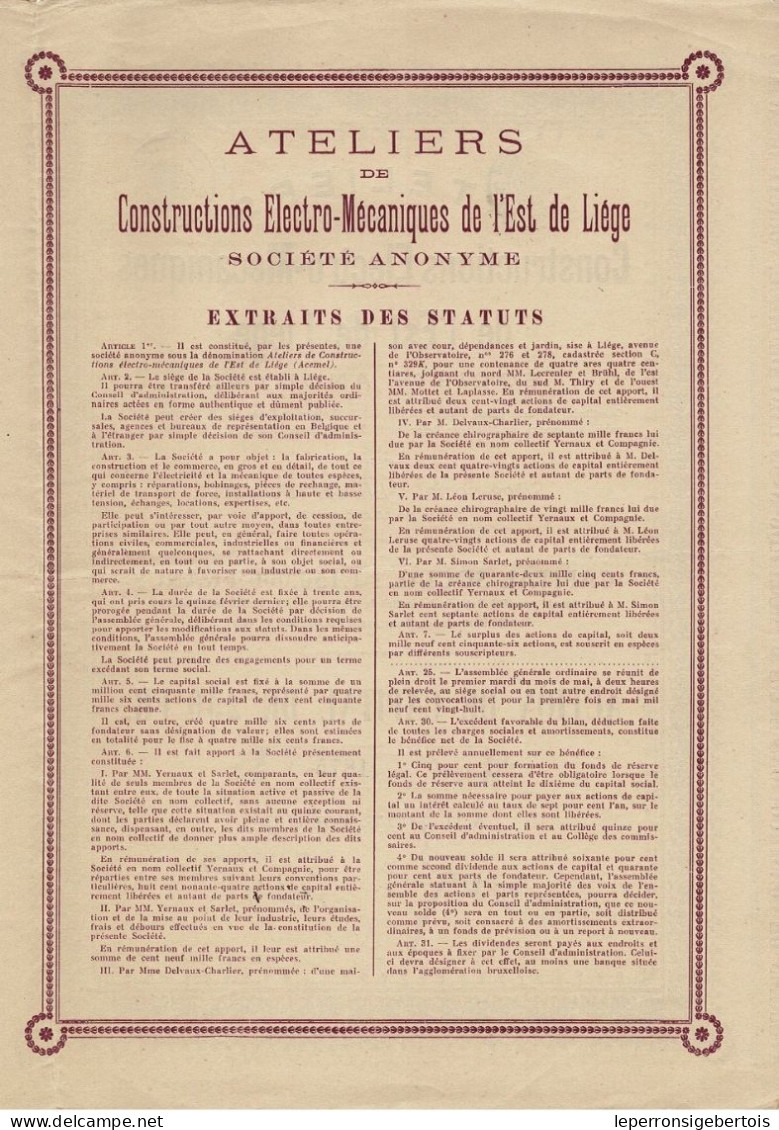 - Titre De 1927 -  Ateliers De Constructions Electro-Mécaniques De L'Est De Liège  - - Industrial