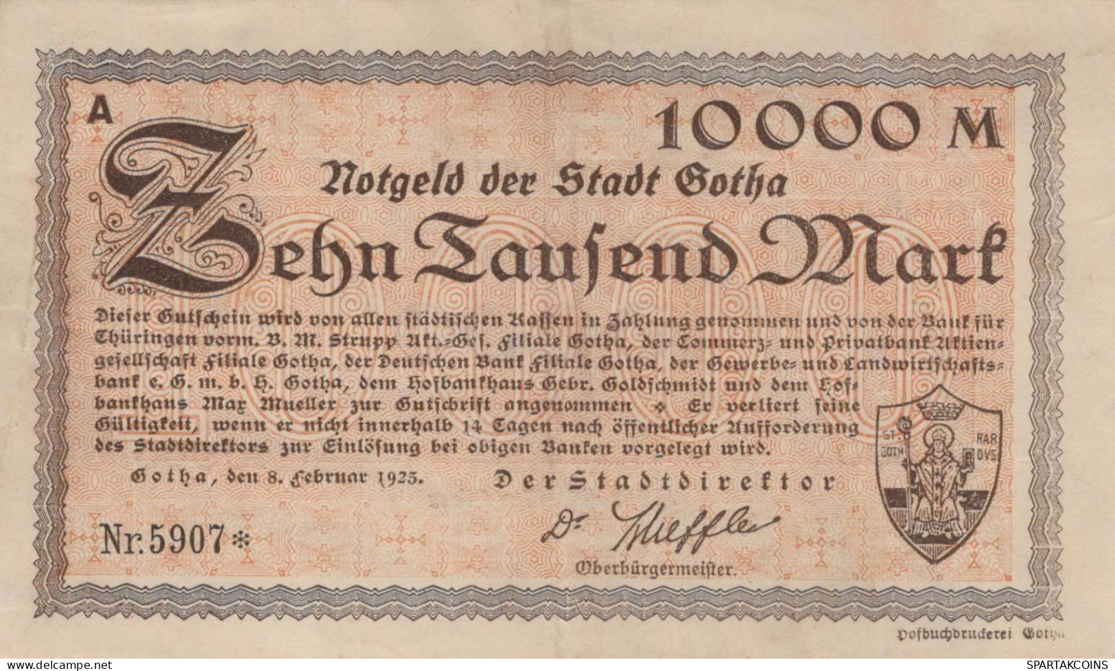 10000 MARK 1923 Stadt GOTHA Thuringia UNC DEUTSCHLAND Notgeld Papiergeld Banknote #PK734 - [11] Emissions Locales