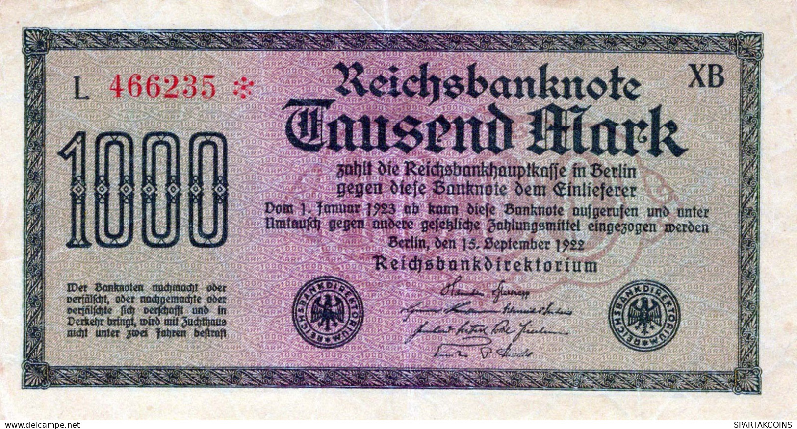 1000 MARK 1922 Stadt BERLIN DEUTSCHLAND Papiergeld Banknote #PL458 - [11] Local Banknote Issues