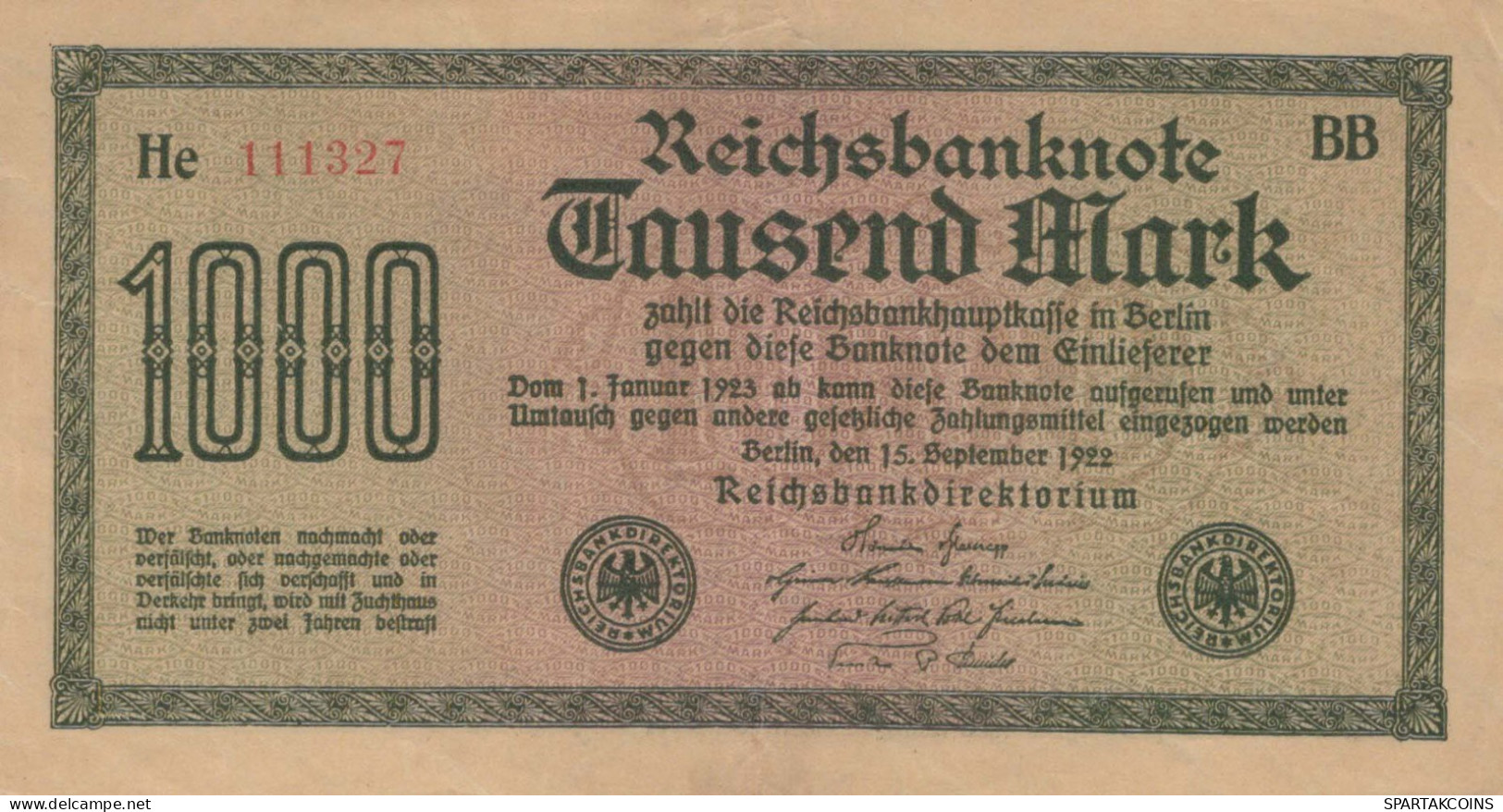 1000 MARK 1922 Stadt BERLIN DEUTSCHLAND Papiergeld Banknote #PL456 - [11] Local Banknote Issues