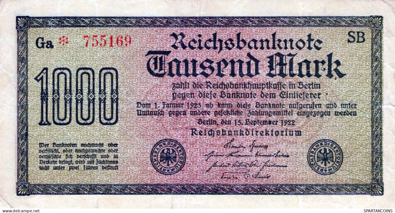 1000 MARK 1922 Stadt BERLIN DEUTSCHLAND Papiergeld Banknote #PL446 - [11] Local Banknote Issues