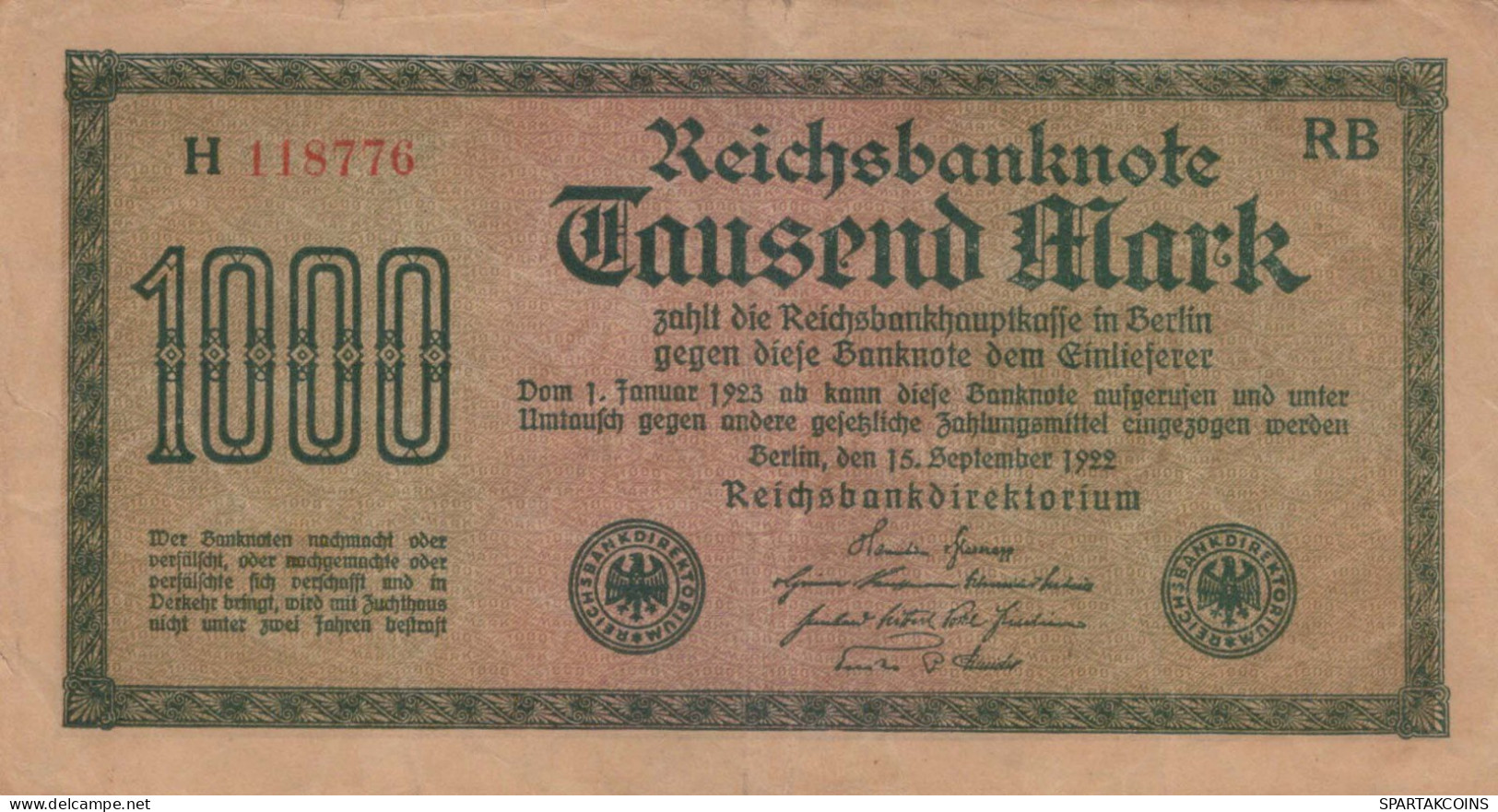 1000 MARK 1922 Stadt BERLIN DEUTSCHLAND Papiergeld Banknote #PL447 - [11] Local Banknote Issues