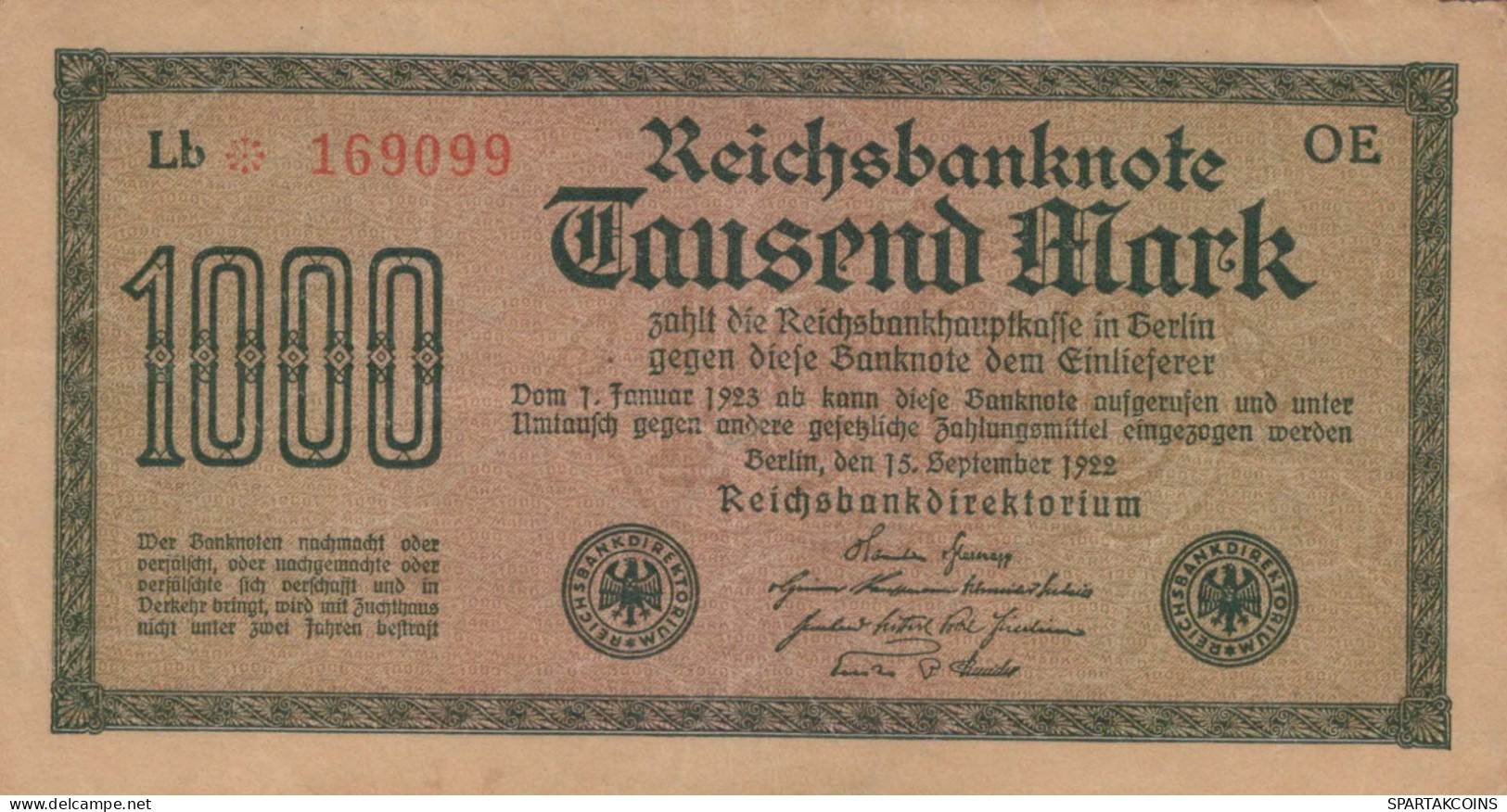 1000 MARK 1922 Stadt BERLIN DEUTSCHLAND Papiergeld Banknote #PL444 - [11] Local Banknote Issues