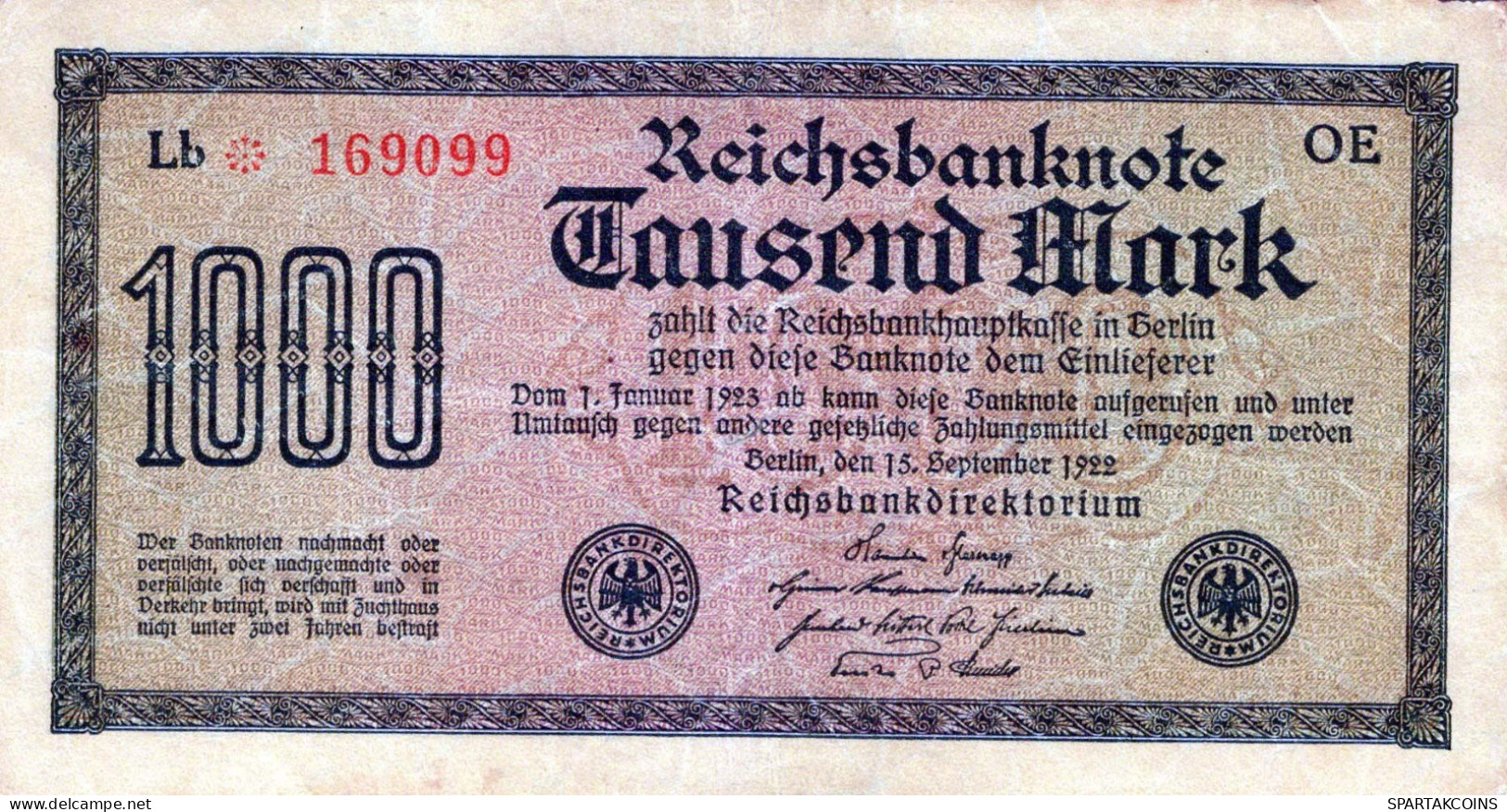 1000 MARK 1922 Stadt BERLIN DEUTSCHLAND Papiergeld Banknote #PL444 - [11] Local Banknote Issues