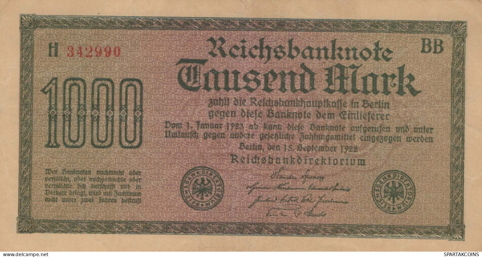 1000 MARK 1922 Stadt BERLIN DEUTSCHLAND Papiergeld Banknote #PL452 - [11] Local Banknote Issues