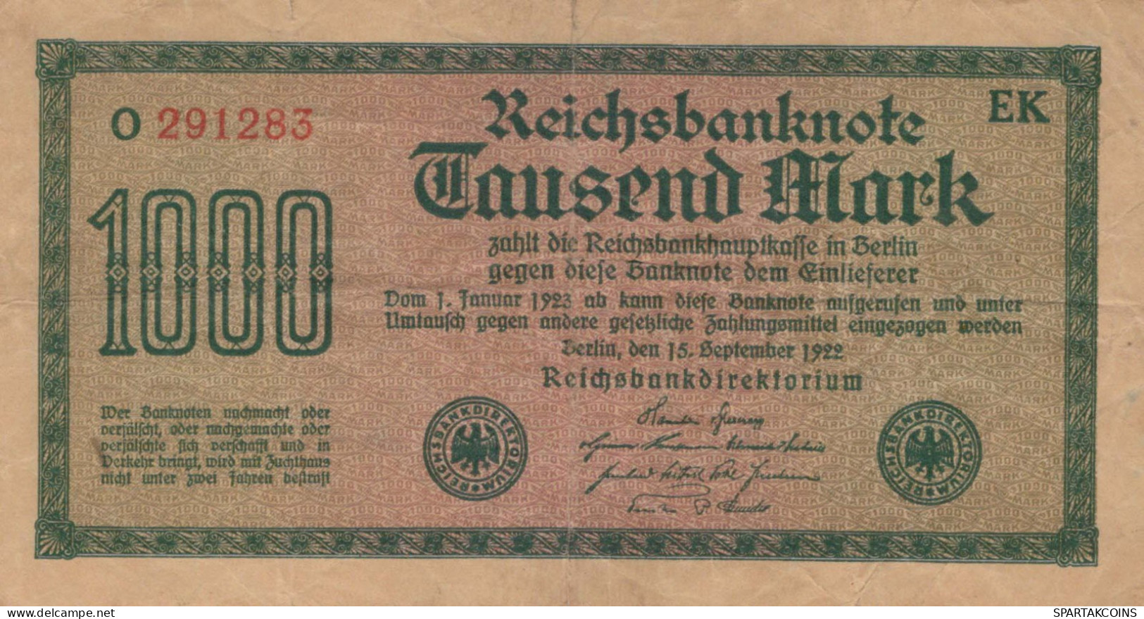 1000 MARK 1922 Stadt BERLIN DEUTSCHLAND Papiergeld Banknote #PL443 - [11] Local Banknote Issues