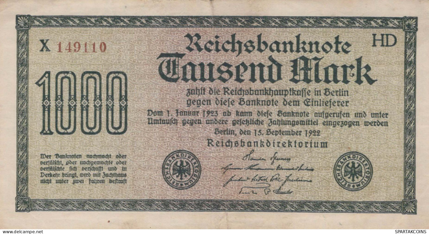 1000 MARK 1922 Stadt BERLIN DEUTSCHLAND Papiergeld Banknote #PL436 - [11] Local Banknote Issues