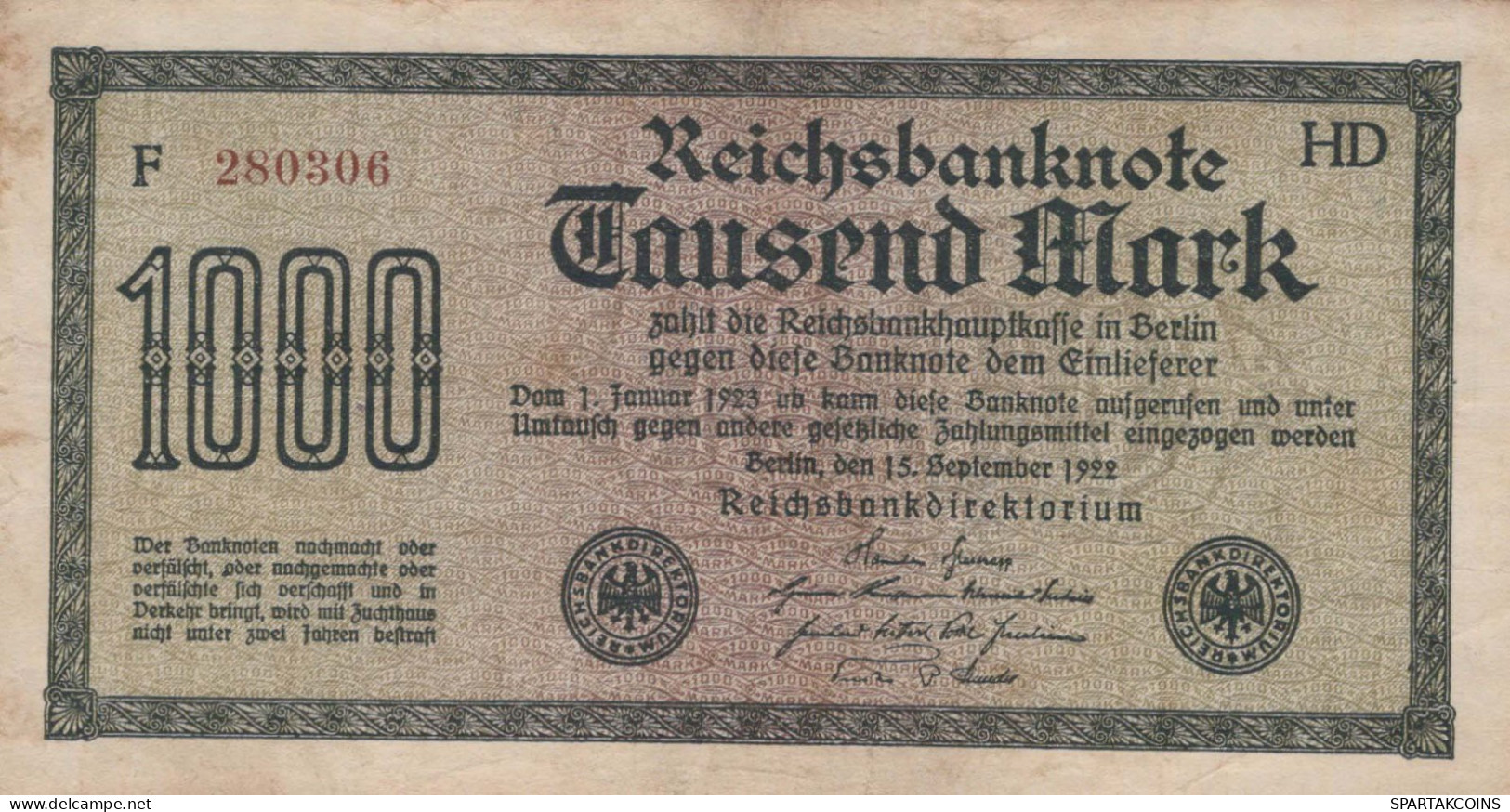1000 MARK 1922 Stadt BERLIN DEUTSCHLAND Papiergeld Banknote #PL434 - [11] Local Banknote Issues