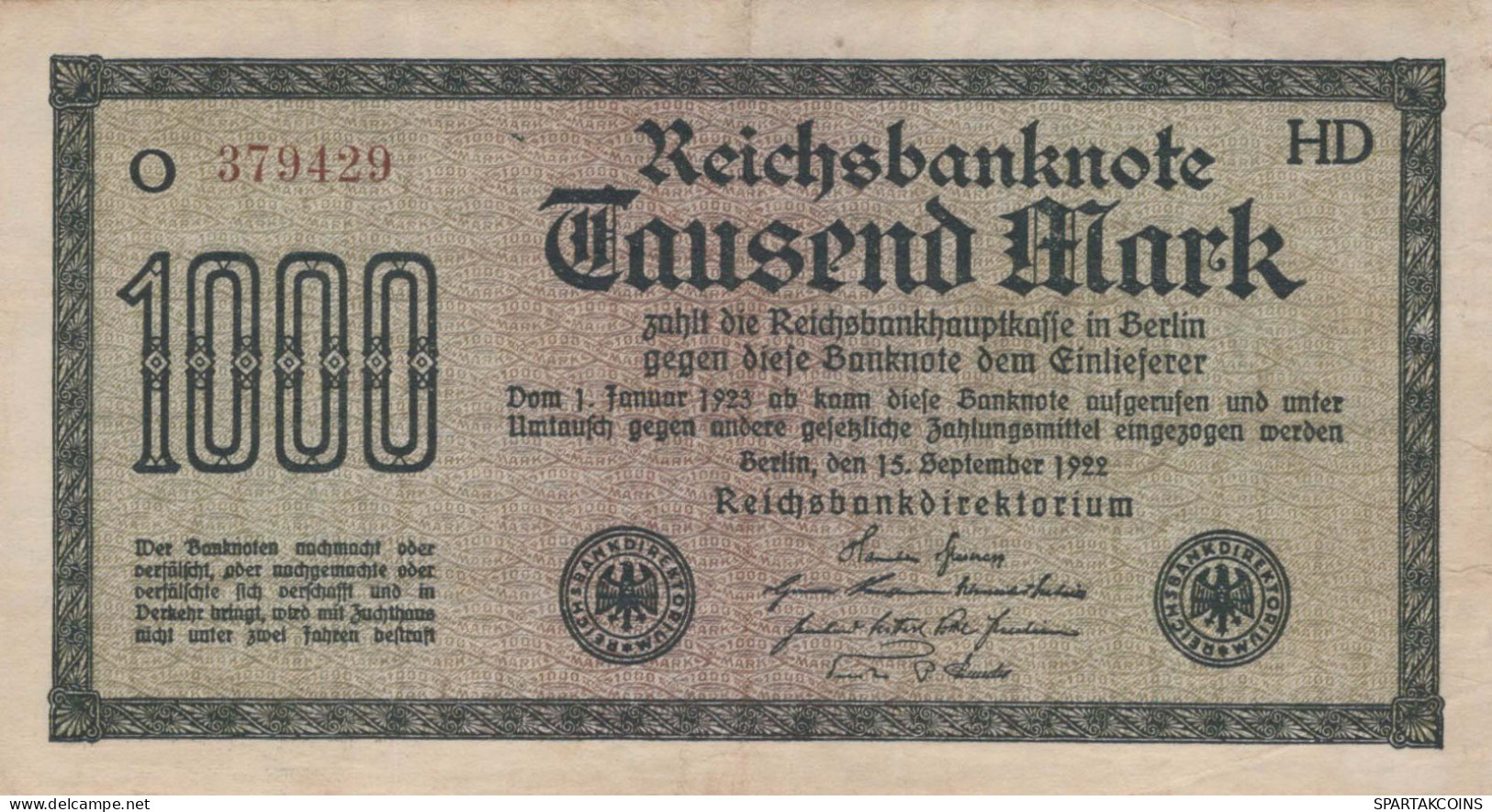 1000 MARK 1922 Stadt BERLIN DEUTSCHLAND Papiergeld Banknote #PL435 - [11] Local Banknote Issues