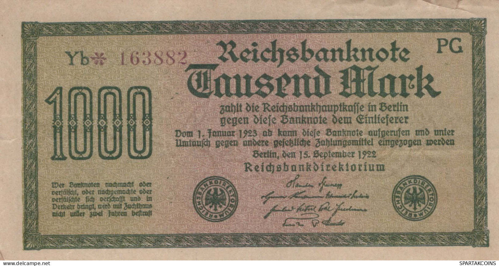 1000 MARK 1922 Stadt BERLIN DEUTSCHLAND Papiergeld Banknote #PL431 - [11] Local Banknote Issues