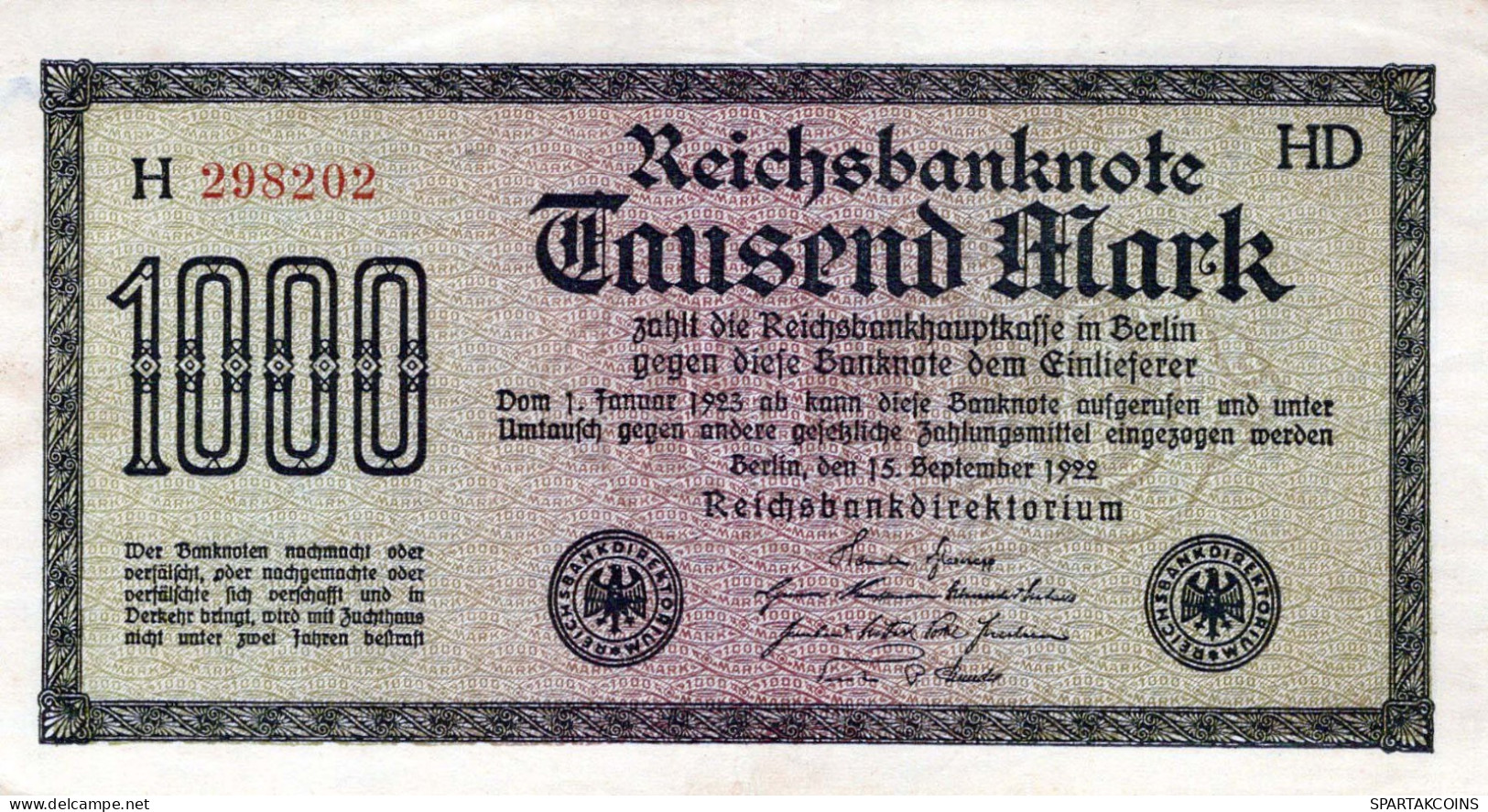 1000 MARK 1922 Stadt BERLIN DEUTSCHLAND Papiergeld Banknote #PL422 - [11] Local Banknote Issues