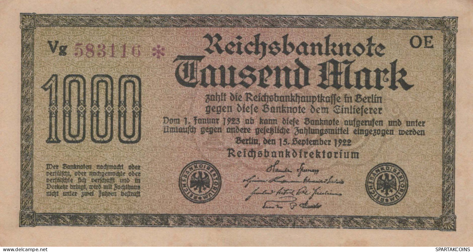 1000 MARK 1922 Stadt BERLIN DEUTSCHLAND Papiergeld Banknote #PL419 - [11] Local Banknote Issues