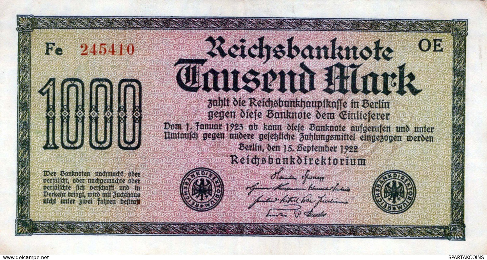 1000 MARK 1922 Stadt BERLIN DEUTSCHLAND Papiergeld Banknote #PL413 - [11] Local Banknote Issues