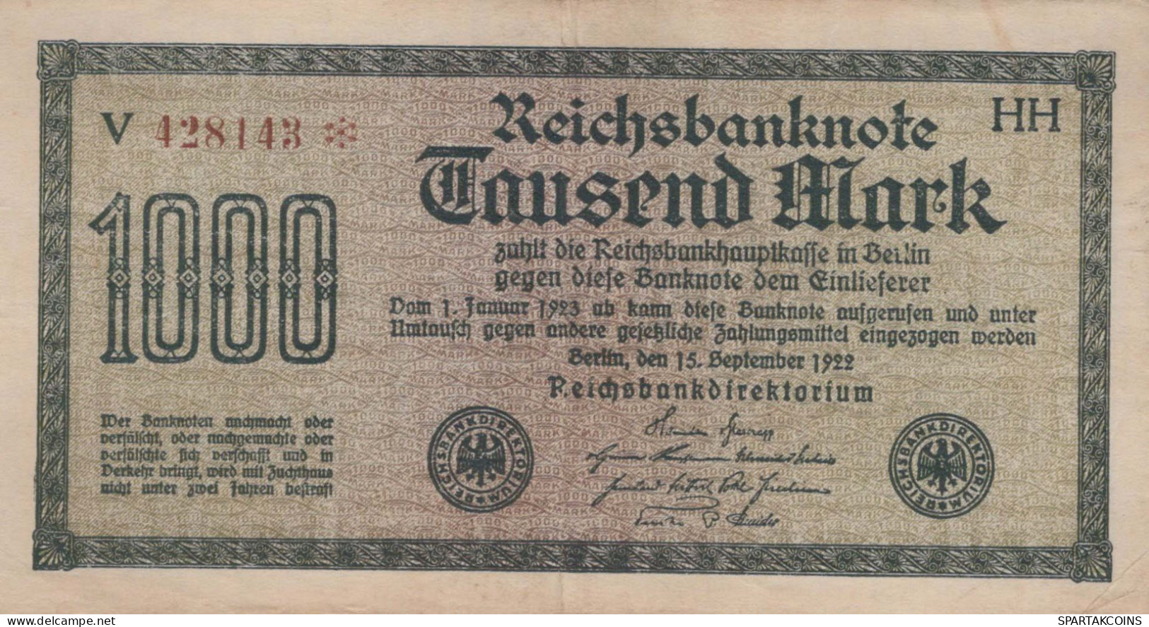 1000 MARK 1922 Stadt BERLIN DEUTSCHLAND Papiergeld Banknote #PL410 - [11] Local Banknote Issues