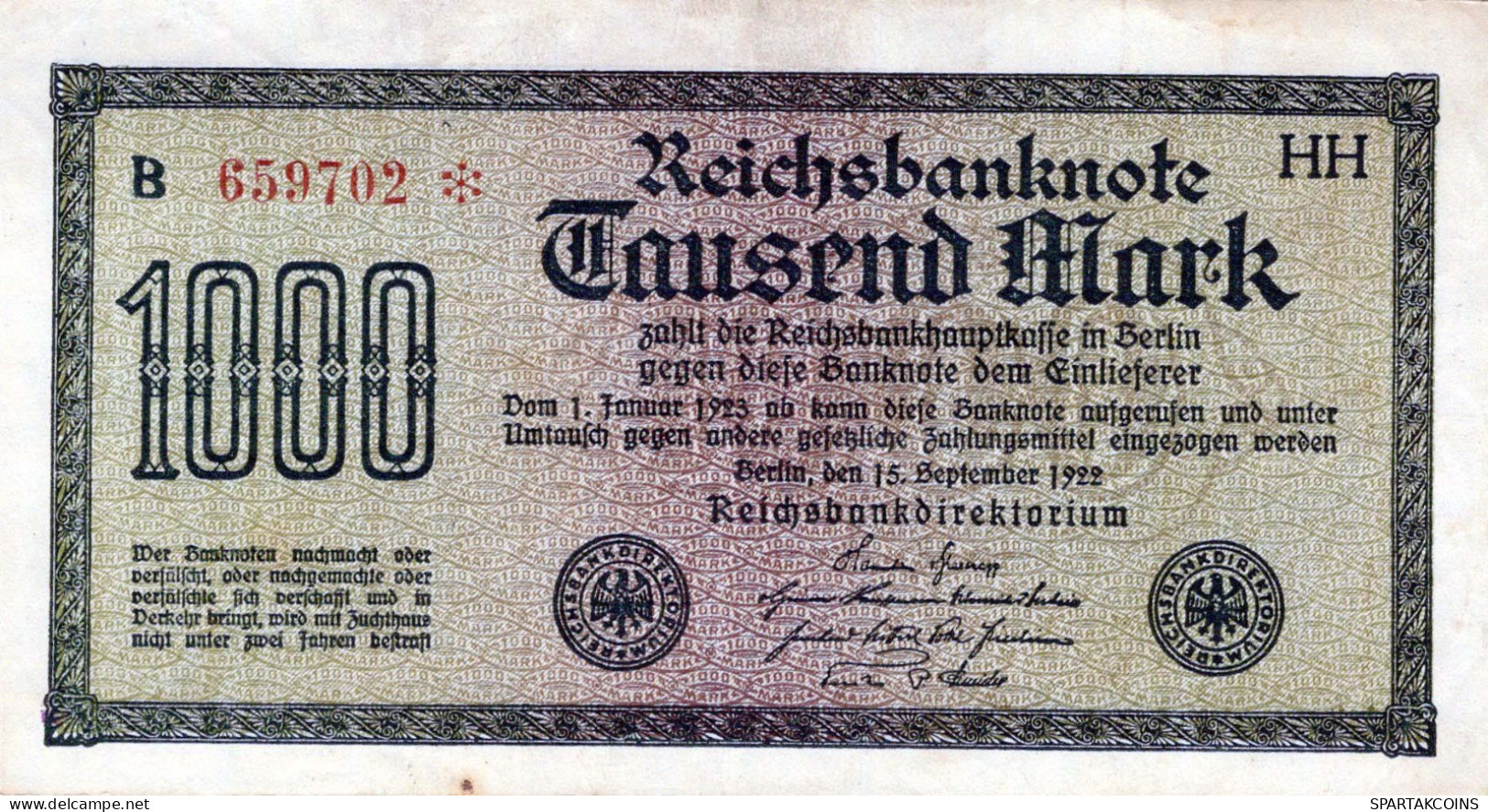 1000 MARK 1922 Stadt BERLIN DEUTSCHLAND Papiergeld Banknote #PL412 - [11] Local Banknote Issues
