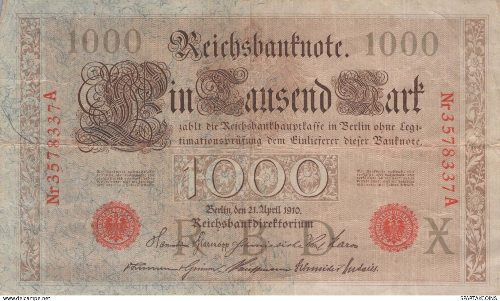 1000 MARK 1910 DEUTSCHLAND Papiergeld Banknote #PL291 - [11] Emisiones Locales