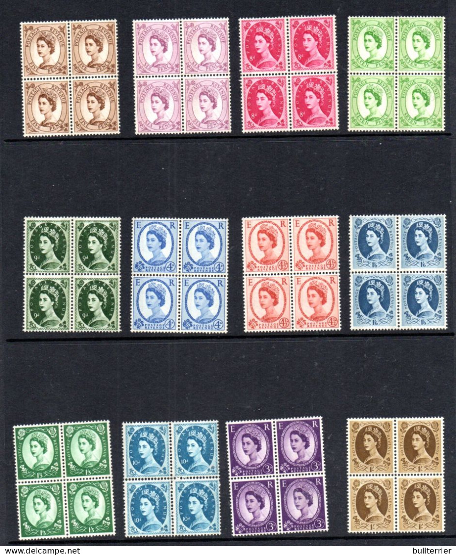 GREAT BRITAIN - Various Pre Decimal Wildings In Blocks Of 4 MNH - Nuevos