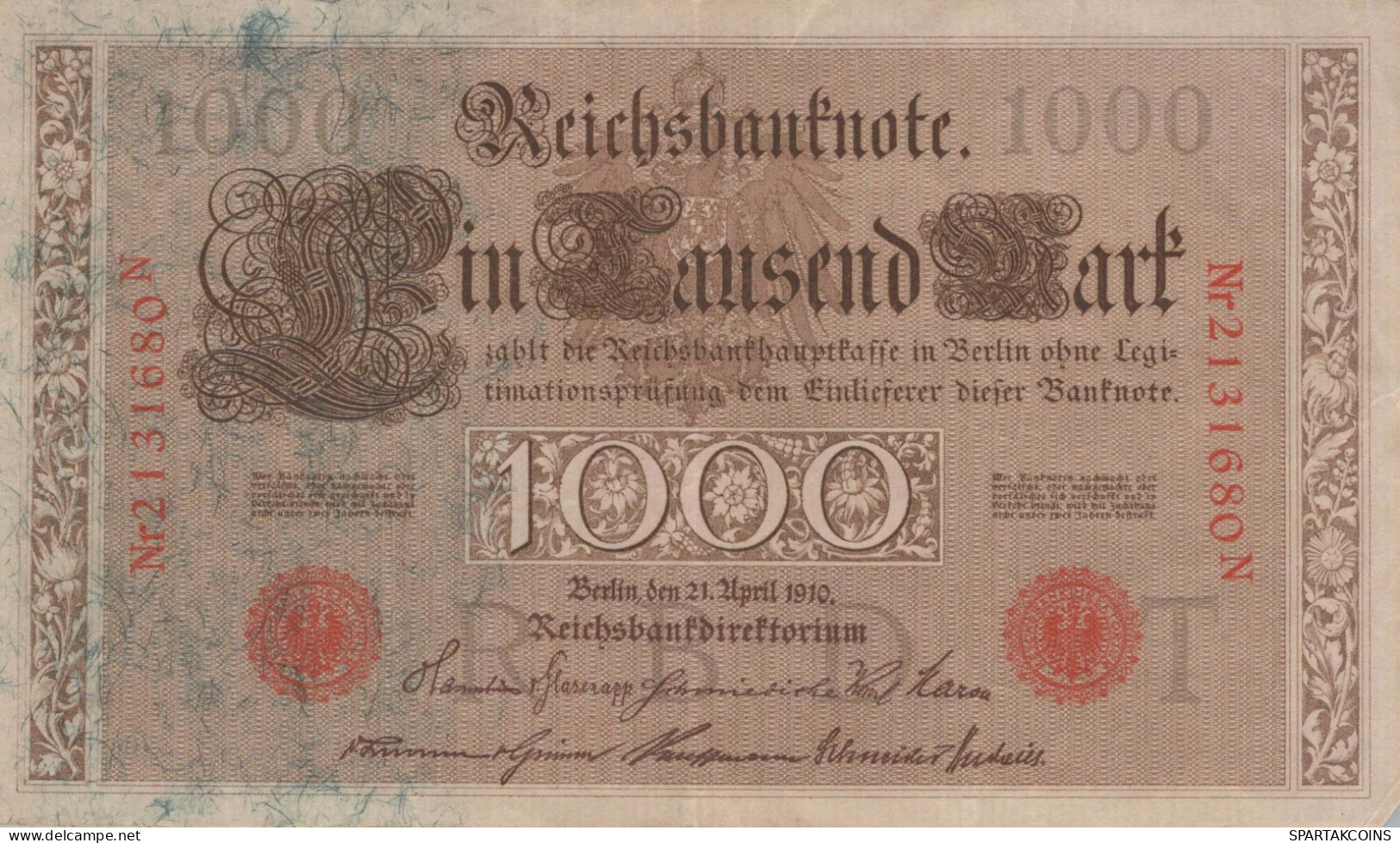 1000 MARK 1910 DEUTSCHLAND Papiergeld Banknote #PL269 - [11] Local Banknote Issues