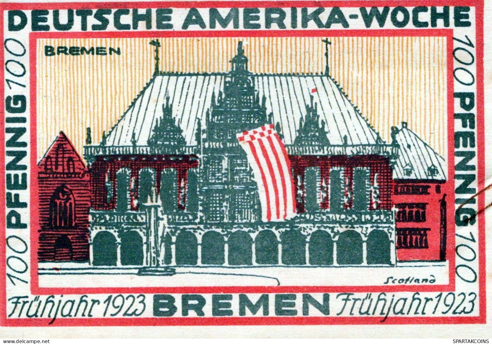 100 PFENNIG 1923 Stadt BREMEN Bremen UNC DEUTSCHLAND Notgeld Banknote #PA309 - [11] Local Banknote Issues