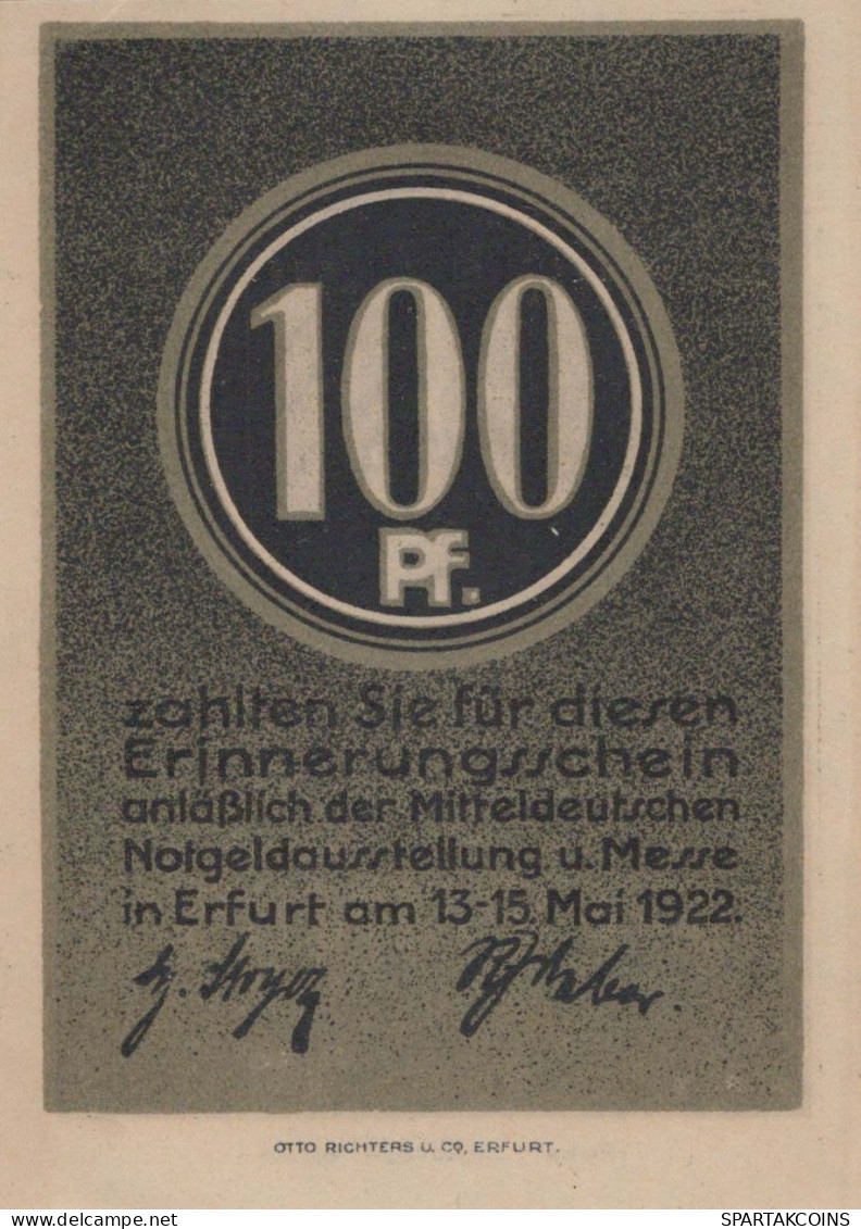 100 PFENNIG 1922 Stadt ERFURT Saxony UNC DEUTSCHLAND Notgeld Banknote #PB308 - [11] Emisiones Locales