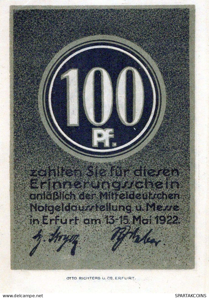 100 PFENNIG 1922 Stadt ERFURT Saxony UNC DEUTSCHLAND Notgeld Banknote #PB308 - Lokale Ausgaben