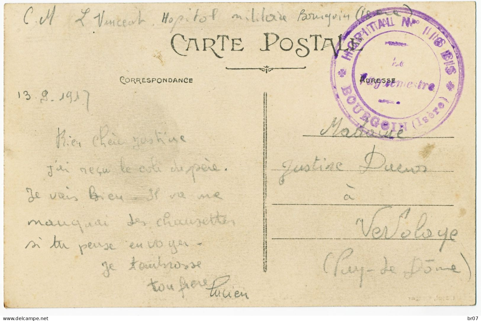 ISERE HOPITAL N°116BIS DE BOURGOIN ( ISERE ) 1917 ( BENEVOLE ) - WW I