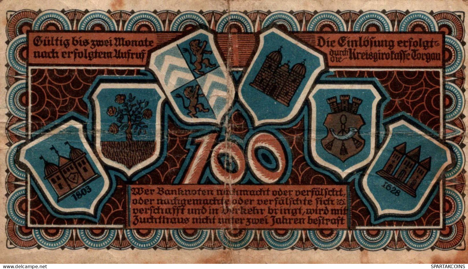 100 MARK 1922 Stadt TORGAU Saxony DEUTSCHLAND Notgeld Papiergeld Banknote #PK940 - [11] Local Banknote Issues