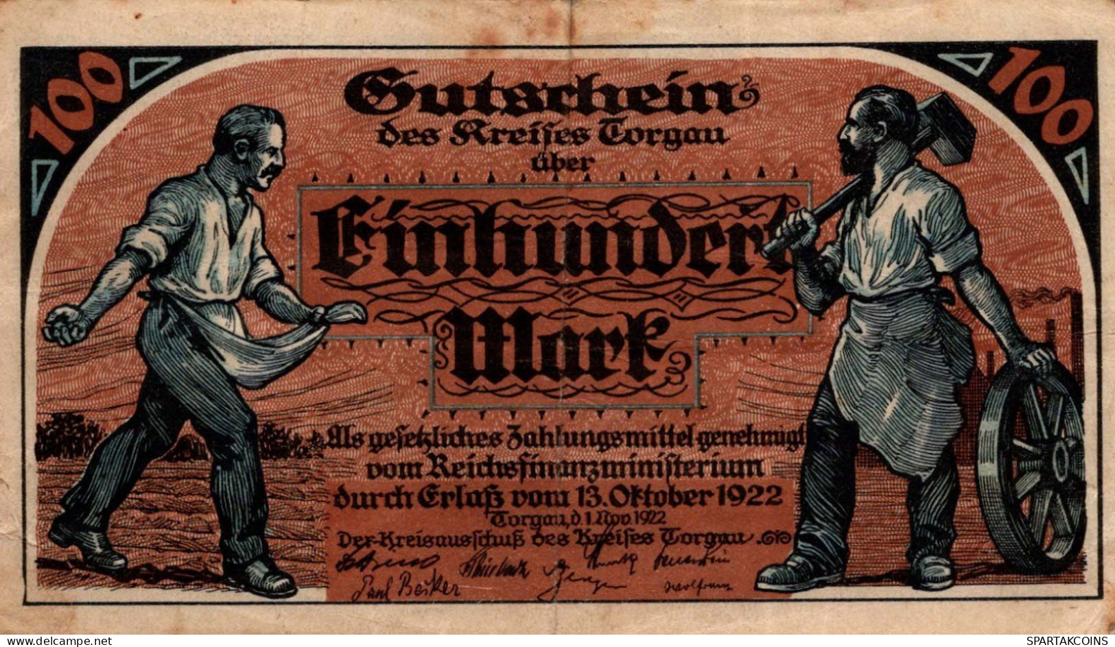 100 MARK 1922 Stadt TORGAU Saxony DEUTSCHLAND Notgeld Papiergeld Banknote #PK953 - [11] Emisiones Locales