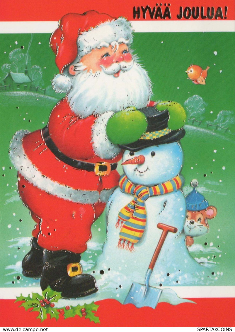 PAPÁ NOEL Feliz Año Navidad MUÑECO DE NIEVE Vintage Tarjeta Postal CPSM #PAU398.ES - Santa Claus